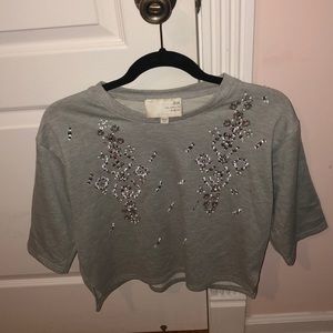 Gray mid sleeved sequined shirt